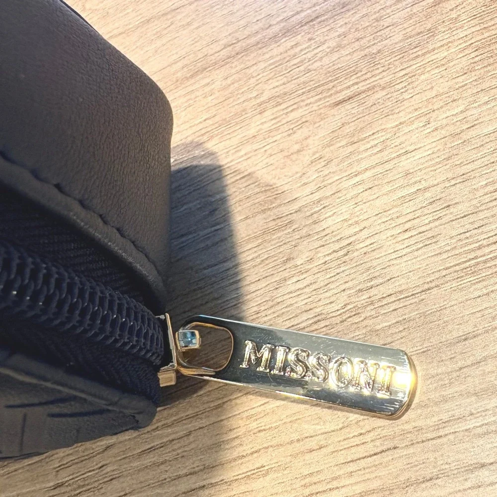 Missoni Navy Blue Zigzag Embossed Travel Amenity Kit Pouch with Eye Mask & Socks